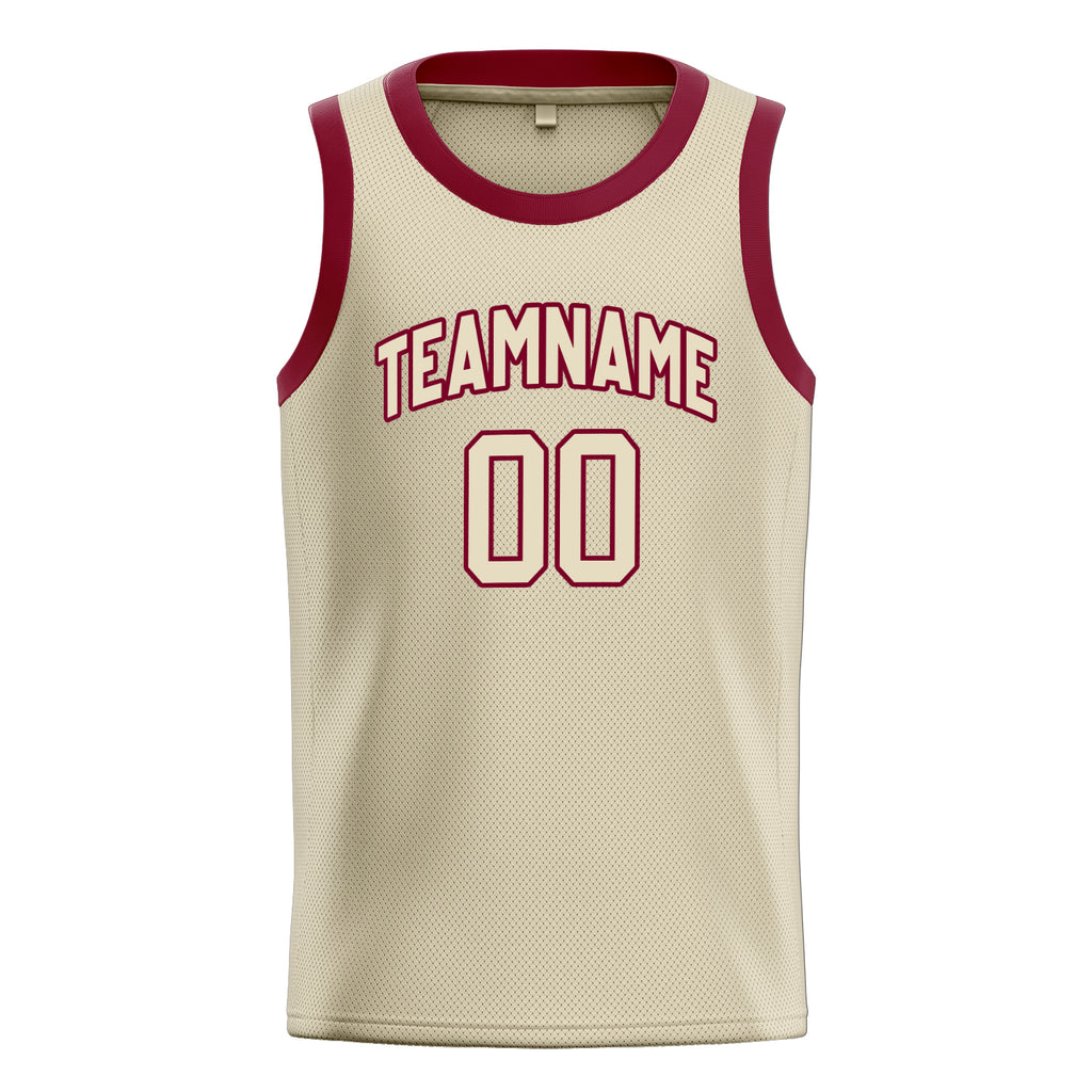 Personalized Cream & Maroon Solid Color Basketball Jersey