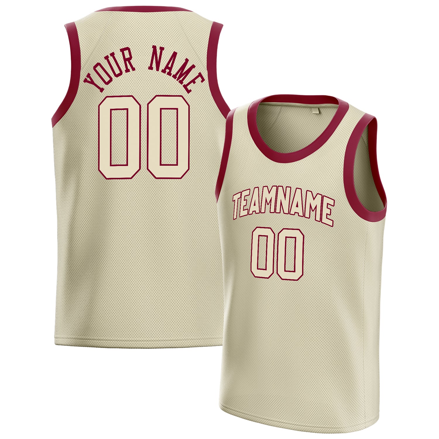 Personalized Cream & Maroon Solid Color Basketball Jersey