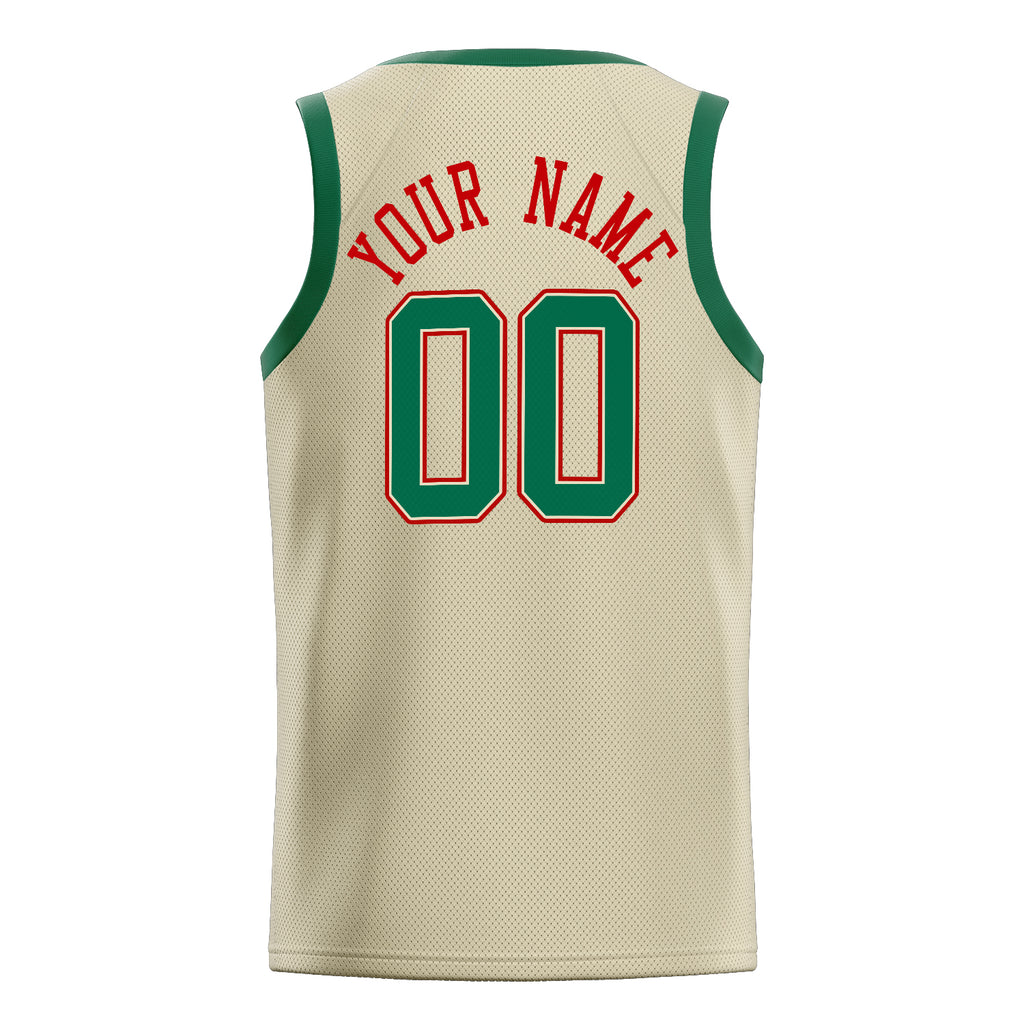 Personalized Cream & Kelly Green Solid Color Basketball Jersey