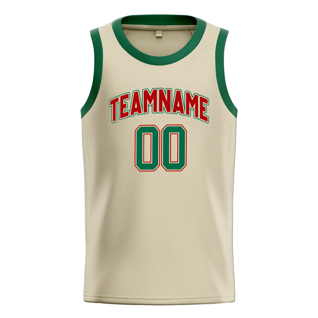 Personalized Cream & Kelly Green Solid Color Basketball Jersey