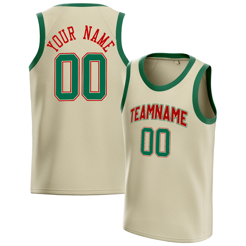 Personalized Cream & Kelly Green Solid Color Basketball Jersey