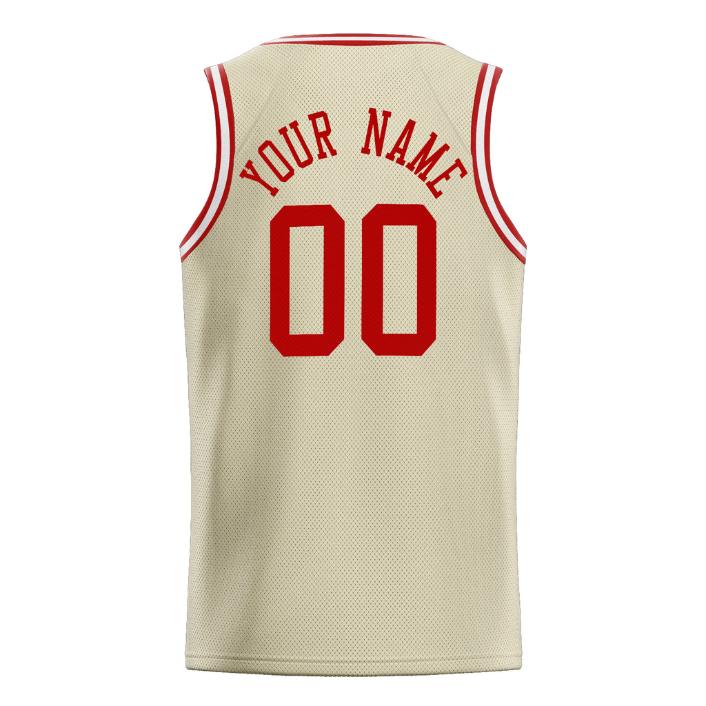 Personalized Cream & Red Solid Color Basketball Jersey