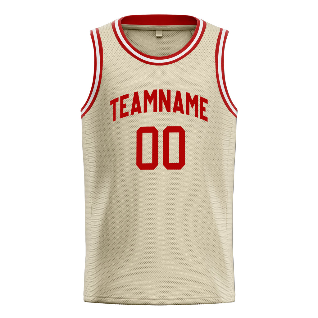 Personalized Cream & Red Solid Color Basketball Jersey