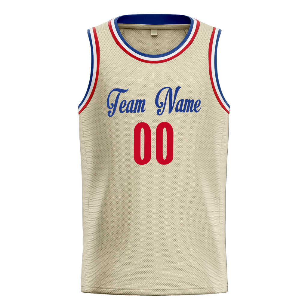 Personalized Cream & Red Solid Color Basketball Jersey