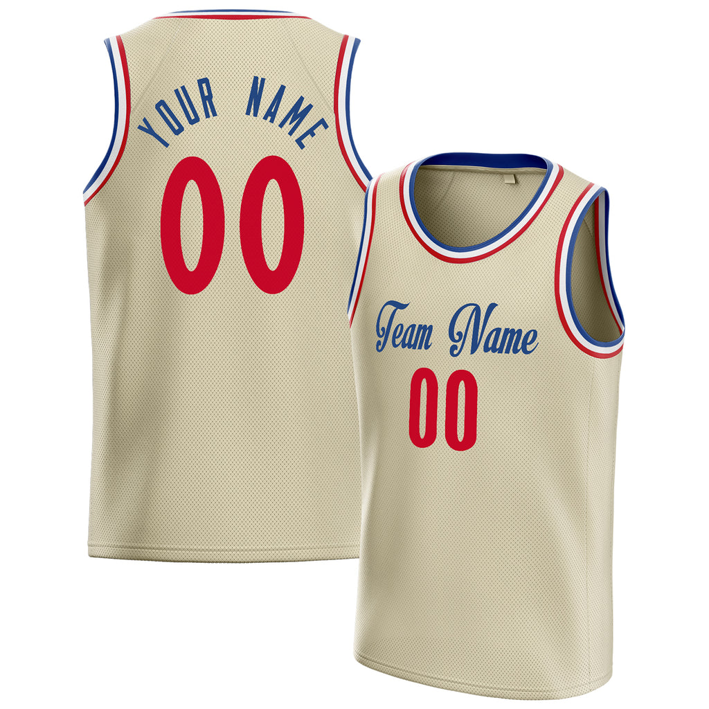 Personalized Cream & Red Solid Color Basketball Jersey