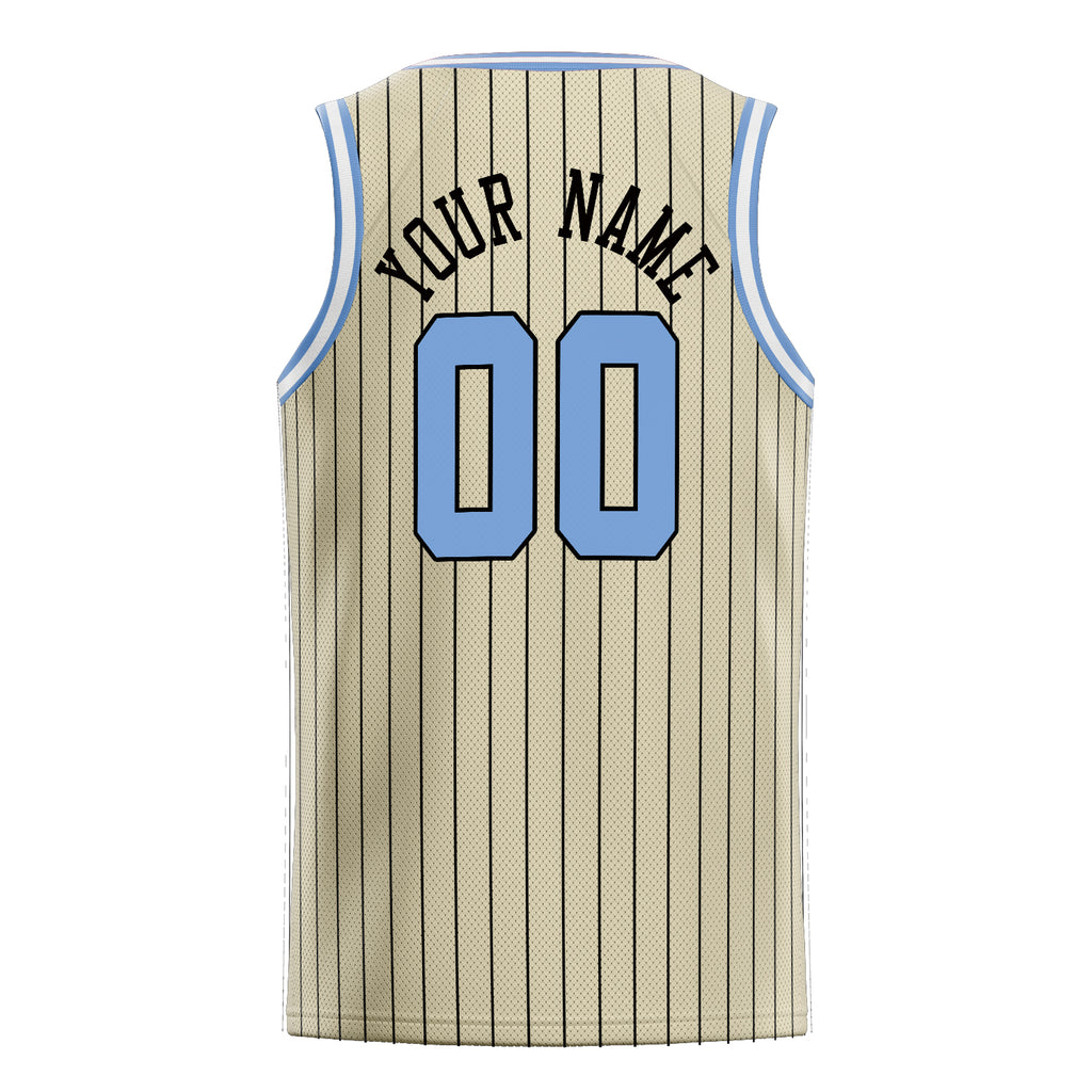 Personalized Cream & Light Blue Black Pinstripe Basketball Jersey