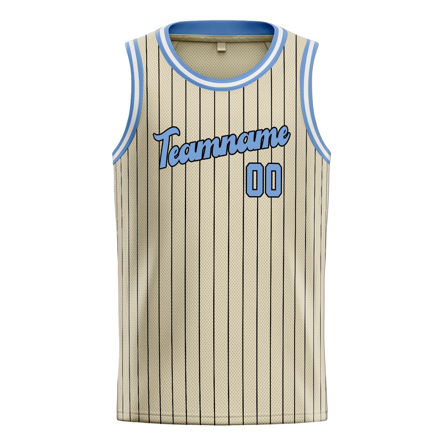 Personalized Cream & Light Blue Black Pinstripe Basketball Jersey