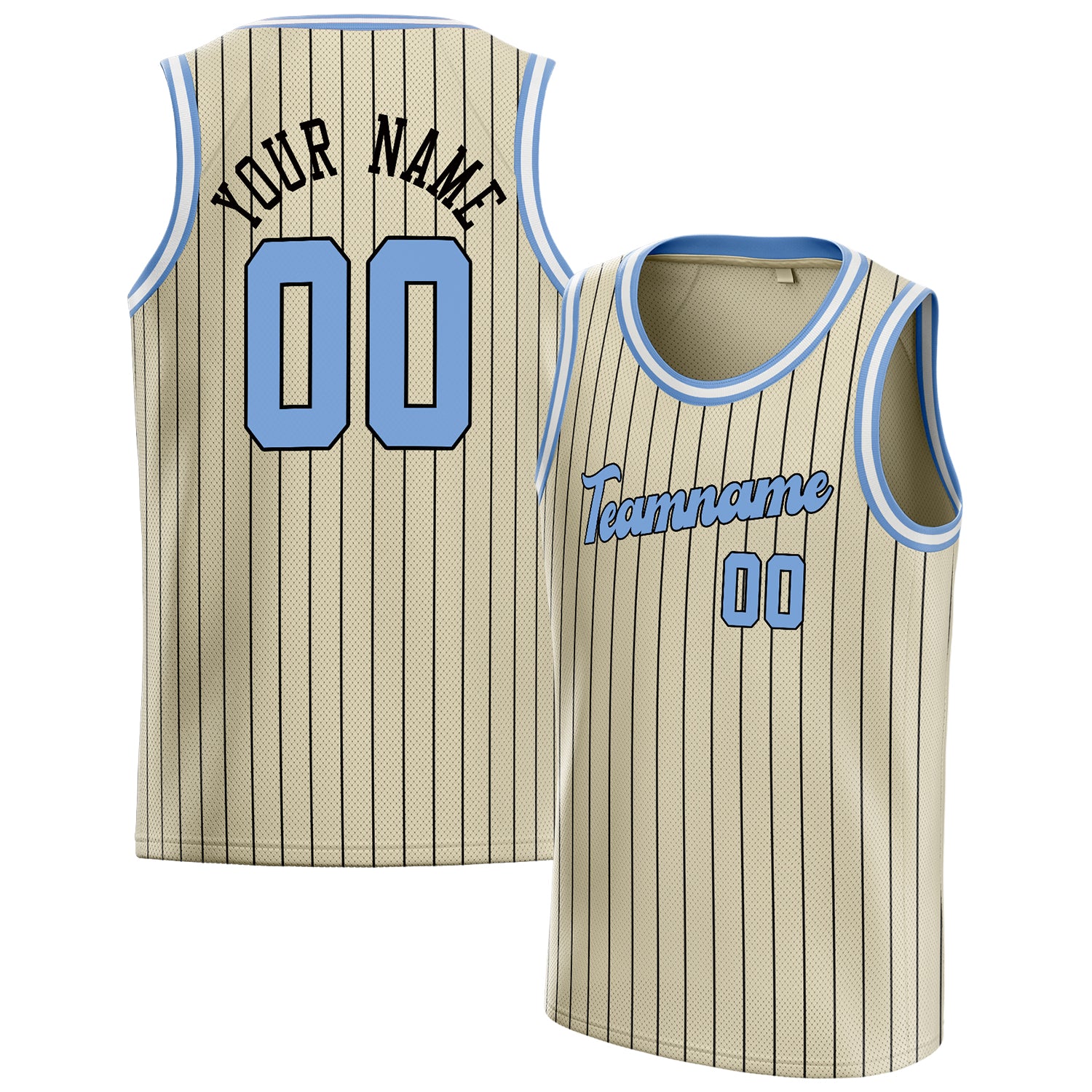 Personalized Cream & Light Blue Black Pinstripe Basketball Jersey