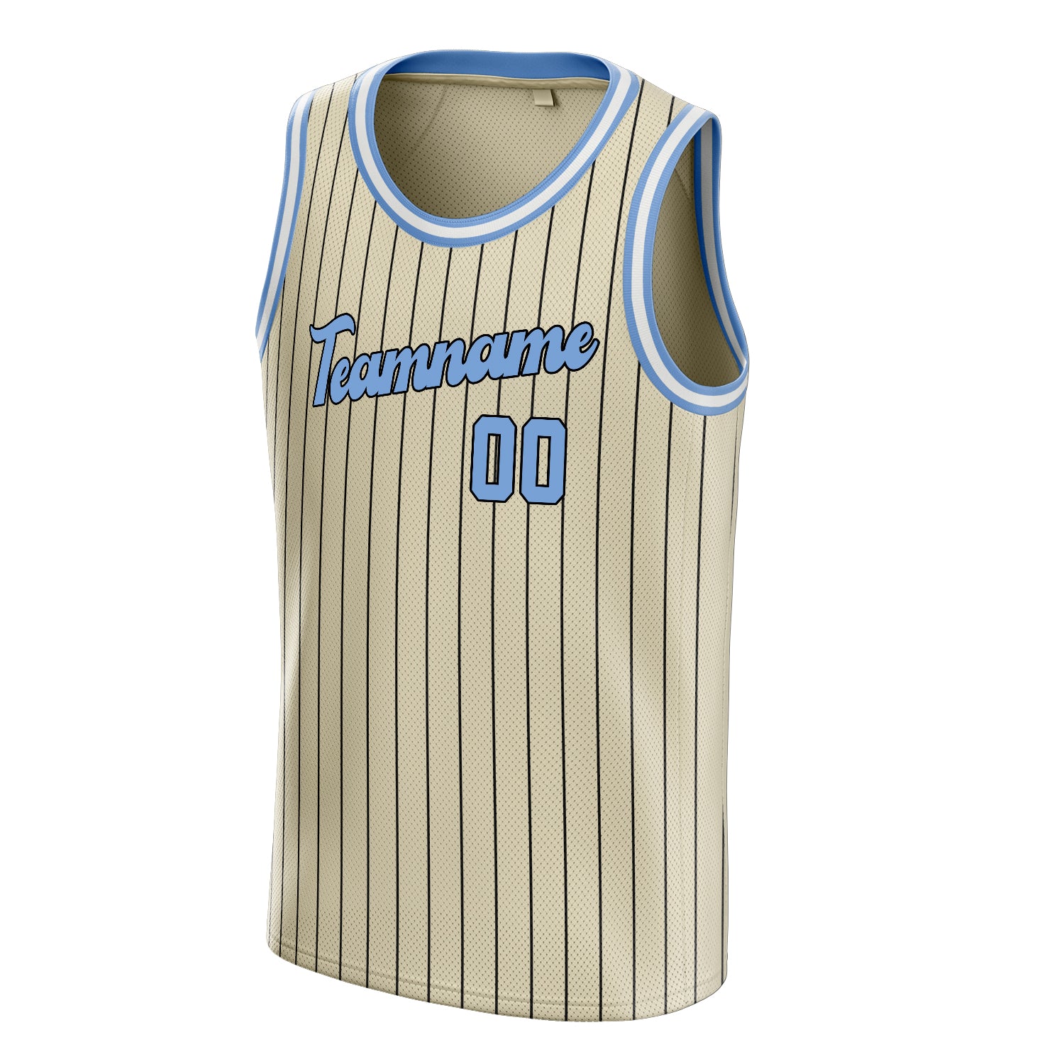 Personalized Cream & Light Blue Black Pinstripe Basketball Jersey