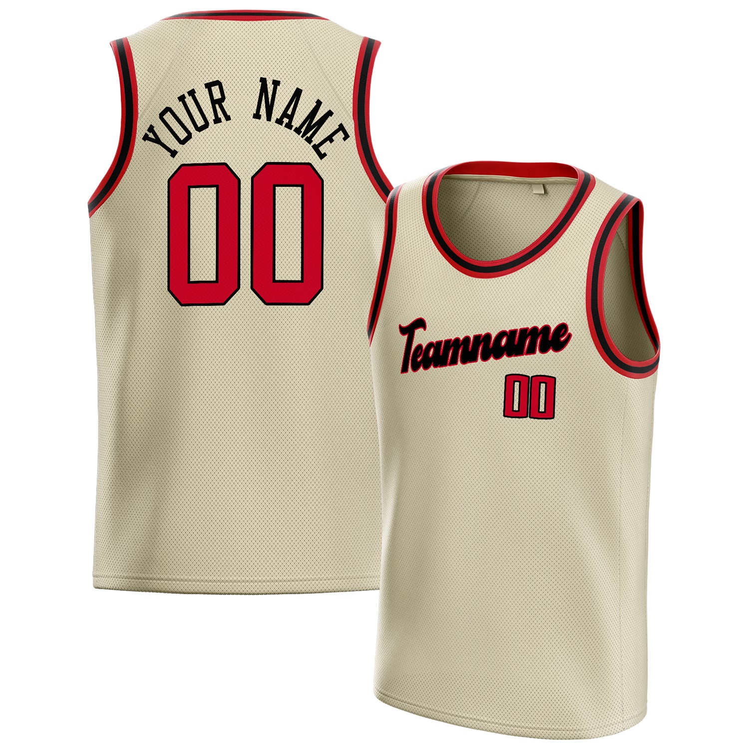 Personalized Cream & Red Solid Color Basketball Jersey
