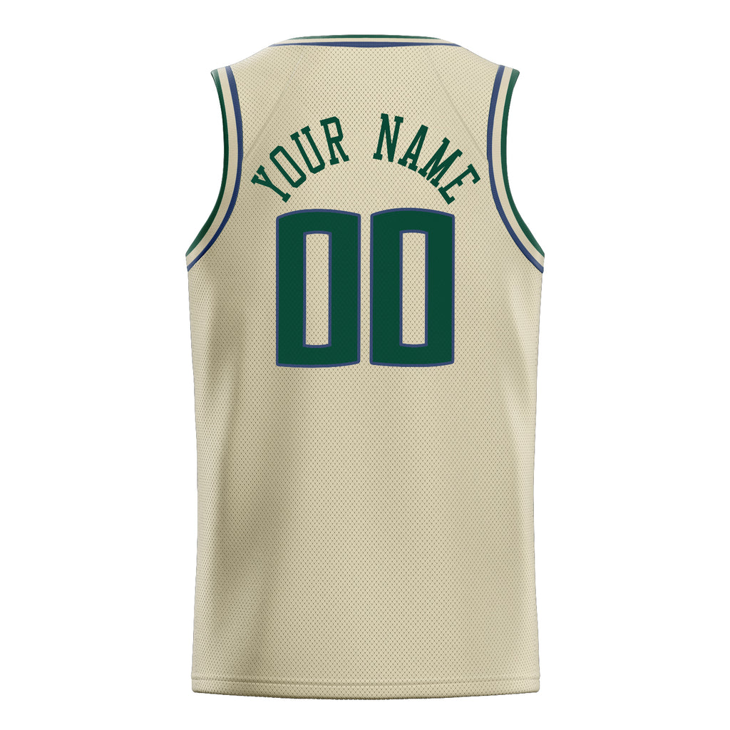 Personalized Cream & Kelly Green Solid Color Basketball Jersey
