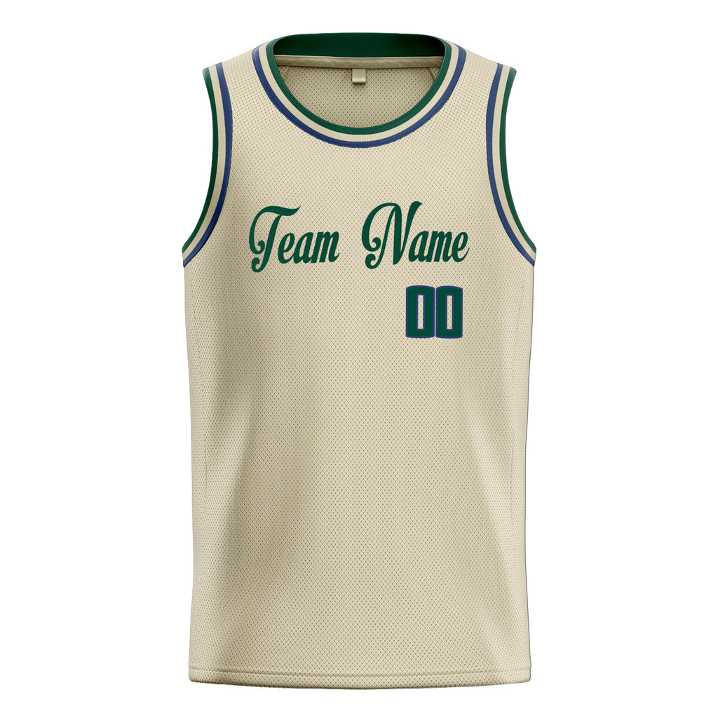 Personalized Cream & Kelly Green Solid Color Basketball Jersey