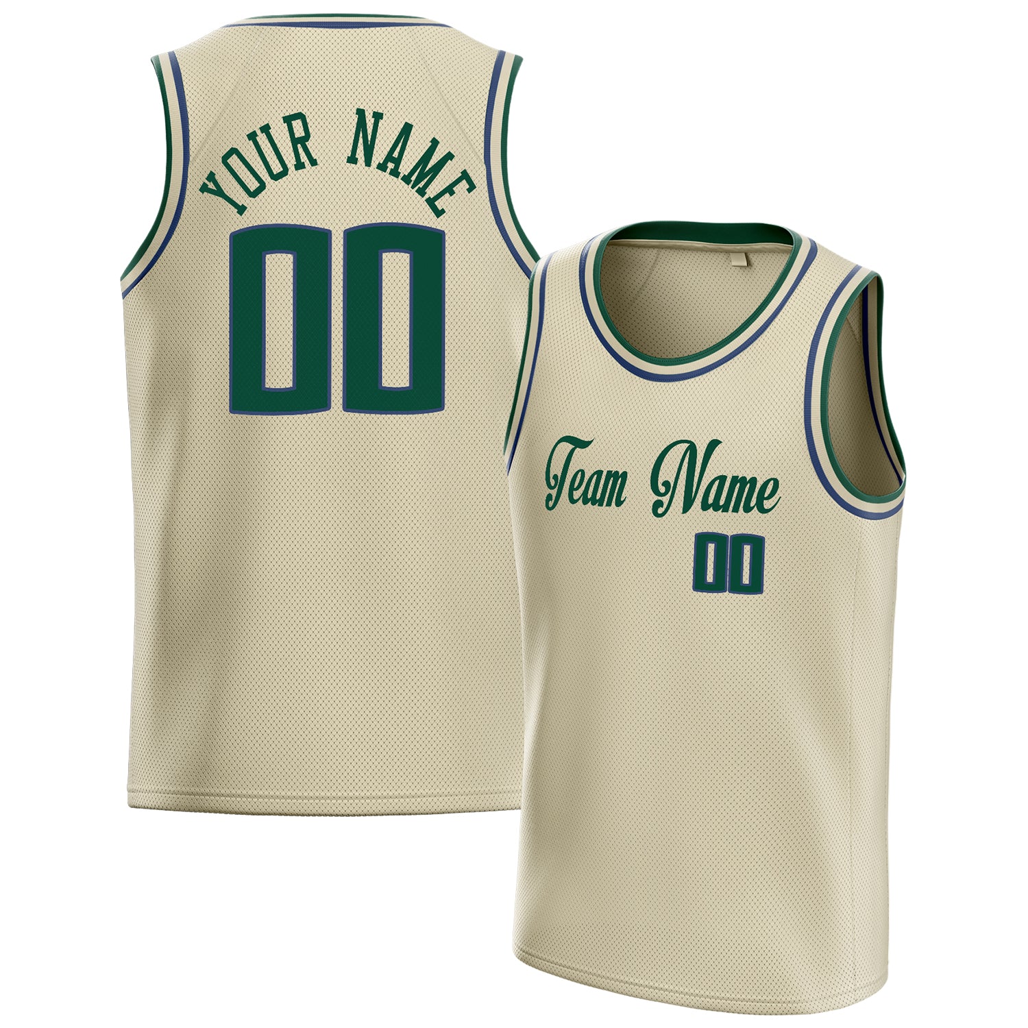 Personalized Cream & Kelly Green Solid Color Basketball Jersey
