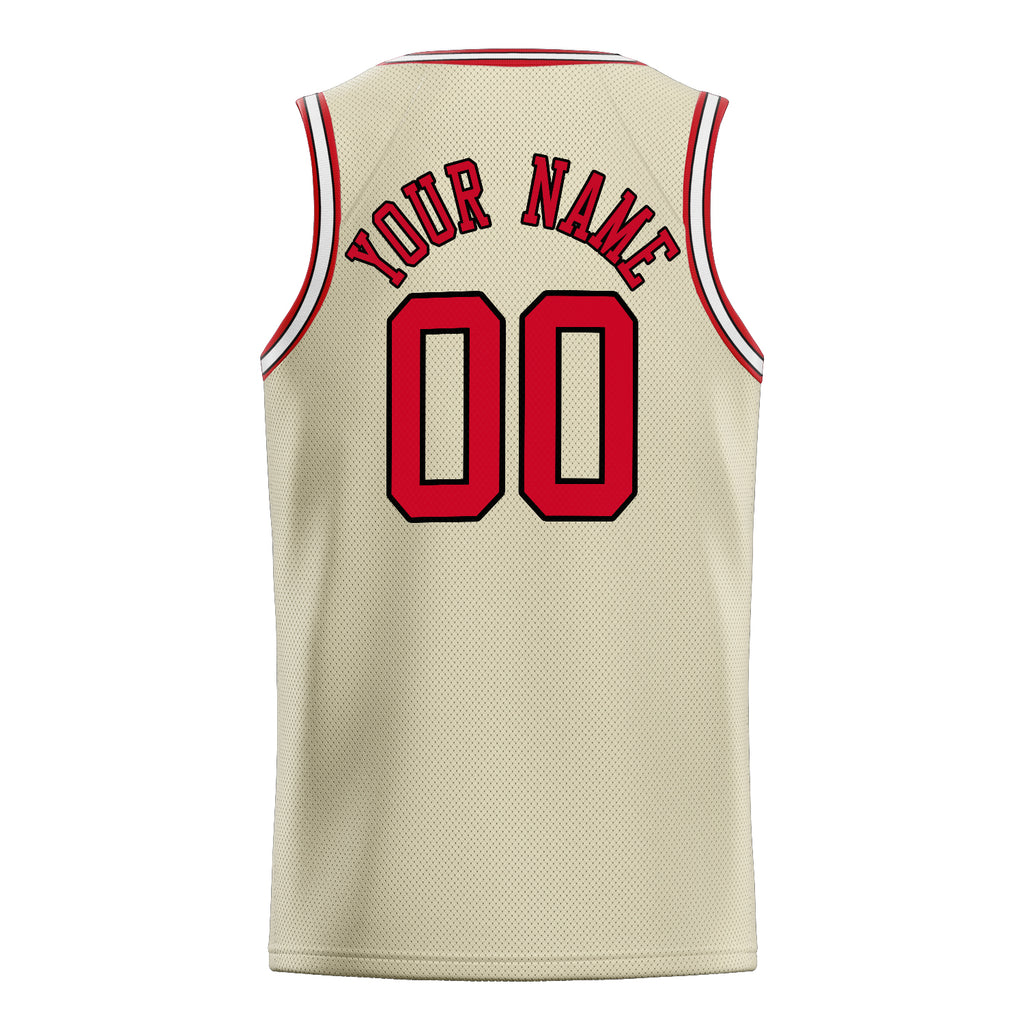 Personalized Cream & Red Solid Color Basketball Jersey