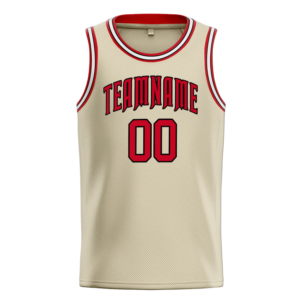 Personalized Cream & Red Solid Color Basketball Jersey