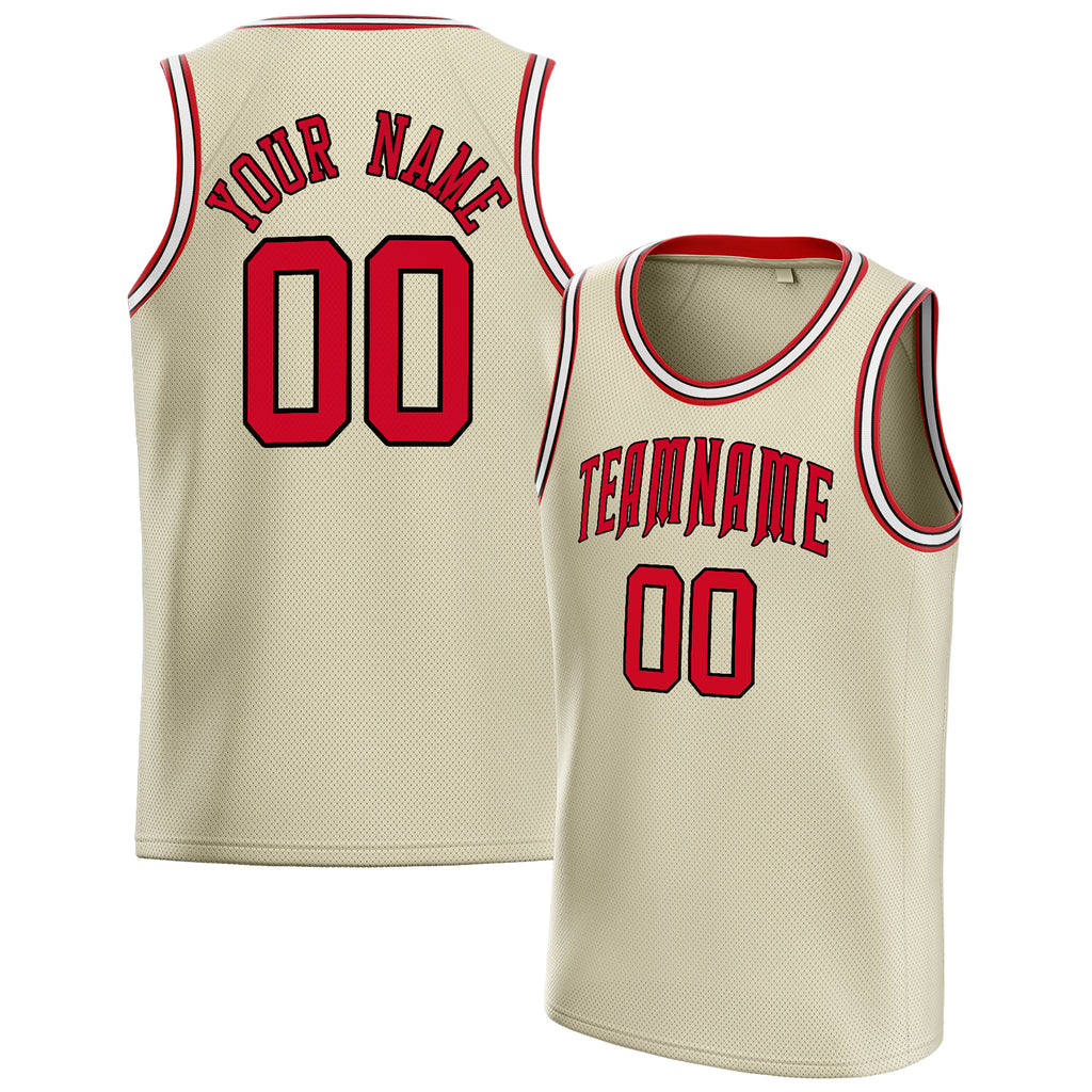 Personalized Cream & Red Solid Color Basketball Jersey