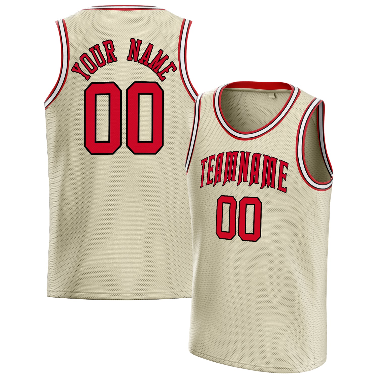 Personalized Cream & Red Solid Color Basketball Jersey