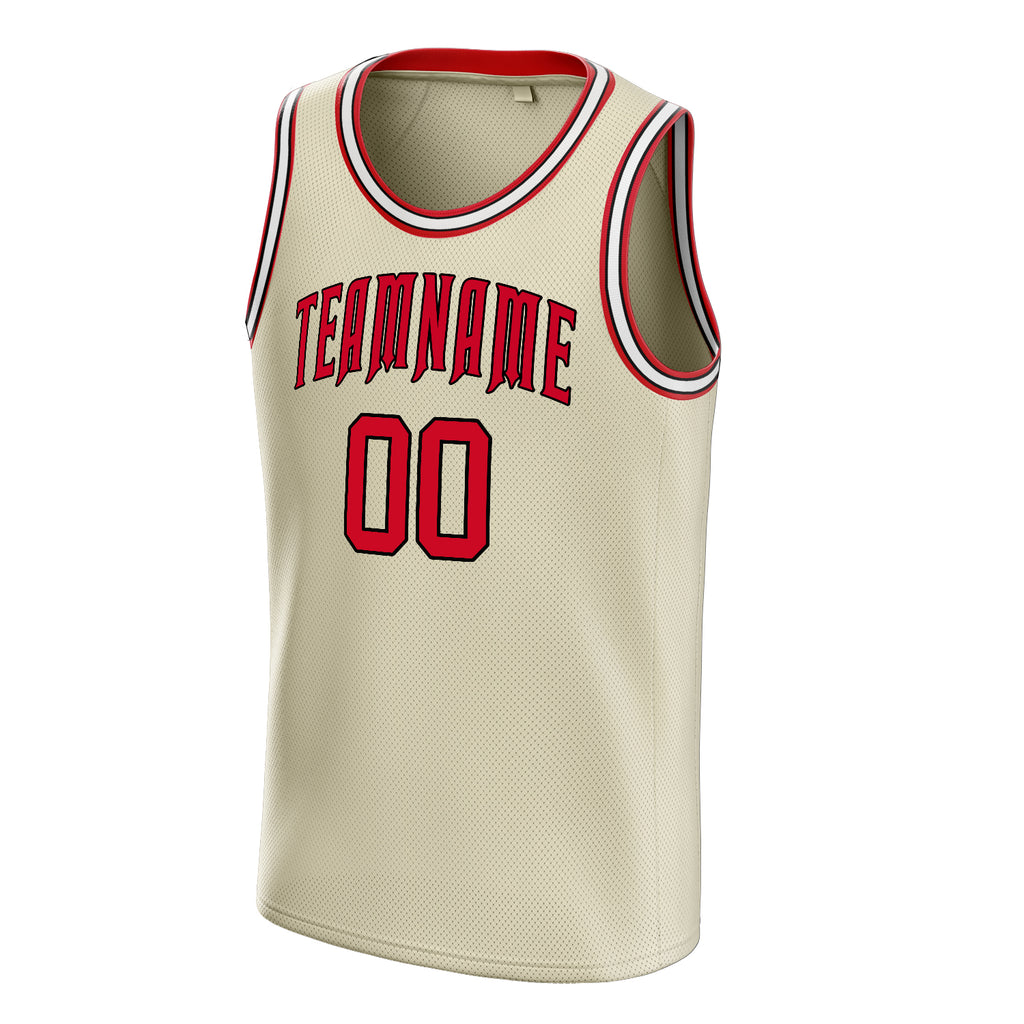 Personalized Cream & Red Solid Color Basketball Jersey