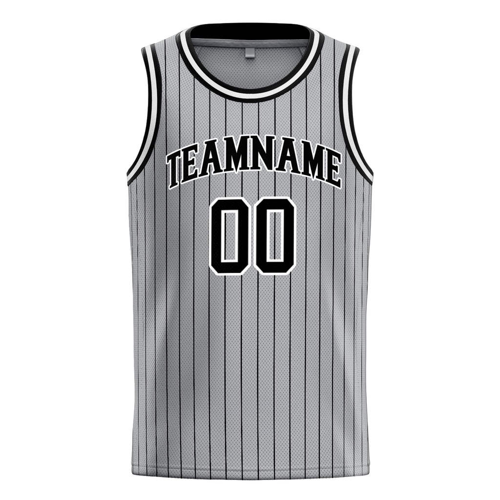 Personalized Gray & Black Pinstripe Basketball Jersey