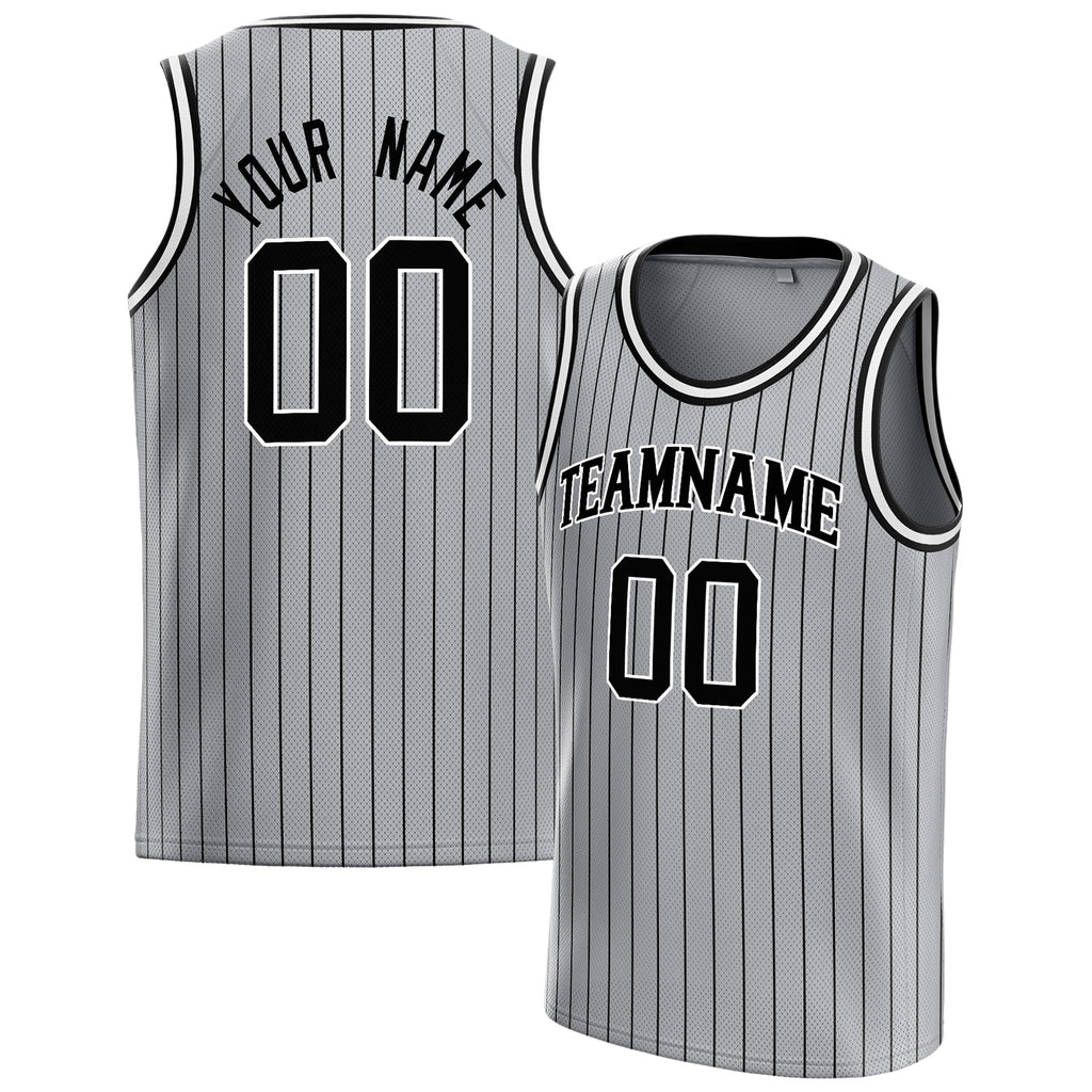 Personalized Gray & Black Pinstripe Basketball Jersey