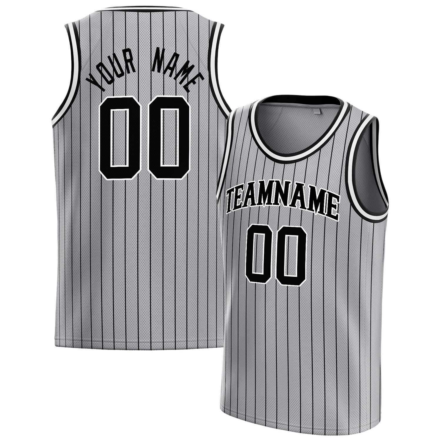 Personalized Gray & Black Pinstripe Basketball Jersey