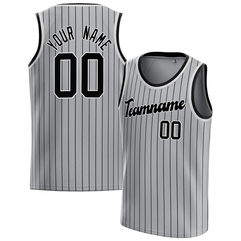 Personalized Gray & Black Pinstripe Basketball Jersey