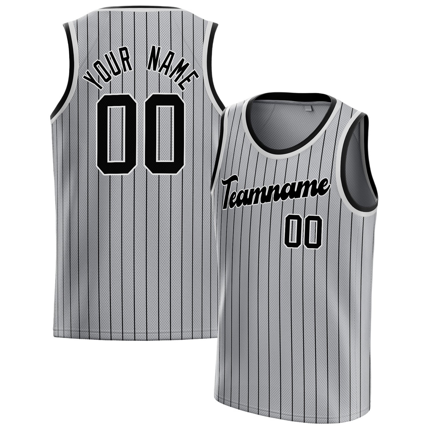 Personalized Gray & Black Pinstripe Basketball Jersey