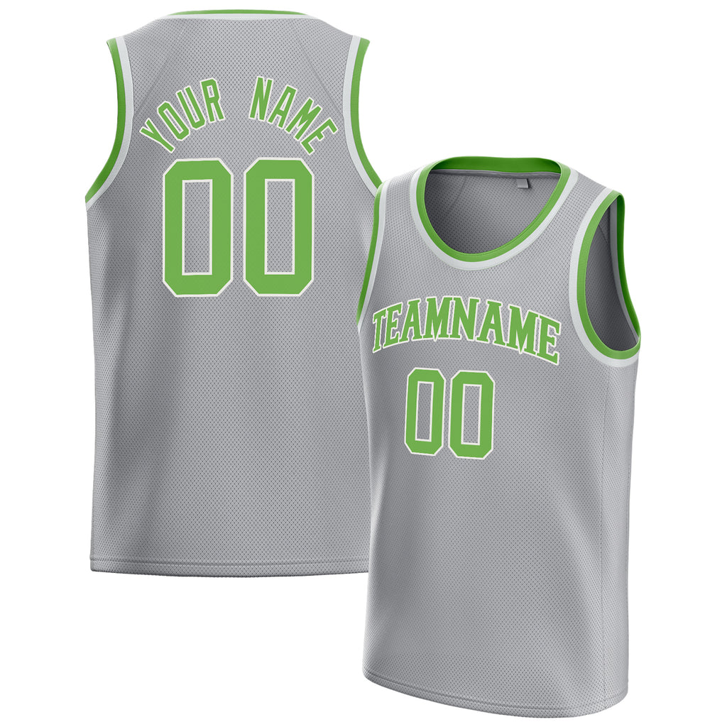 Personalized Gray & Neon Green Solid Color Basketball Jersey