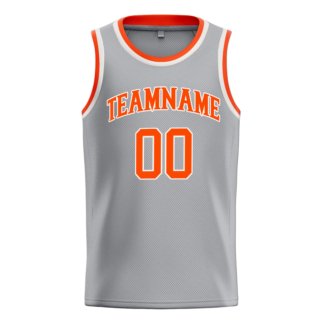 Personalized Gray & Orange Solid Color Basketball Jersey