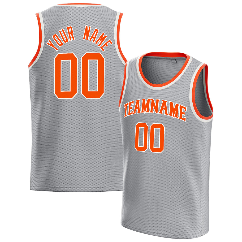 Personalized Gray & Orange Solid Color Basketball Jersey