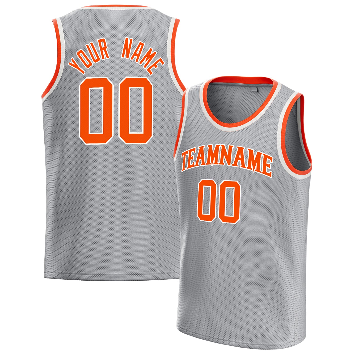 Personalized Gray & Orange Solid Color Basketball Jersey
