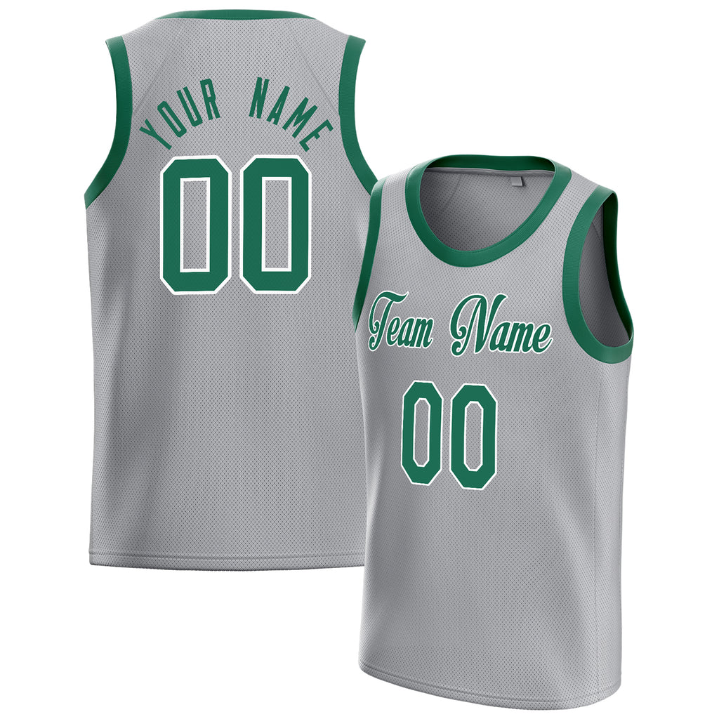 Personalized Gray & Kelly Green Solid Color Basketball Jersey