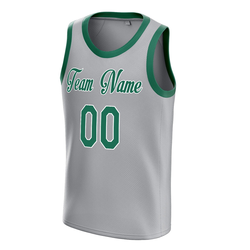 Personalized Gray & Kelly Green Solid Color Basketball Jersey