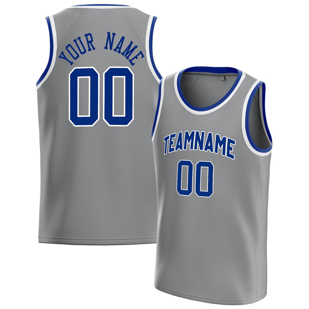 Personalized Gray & Royal Solid Color Basketball Jersey