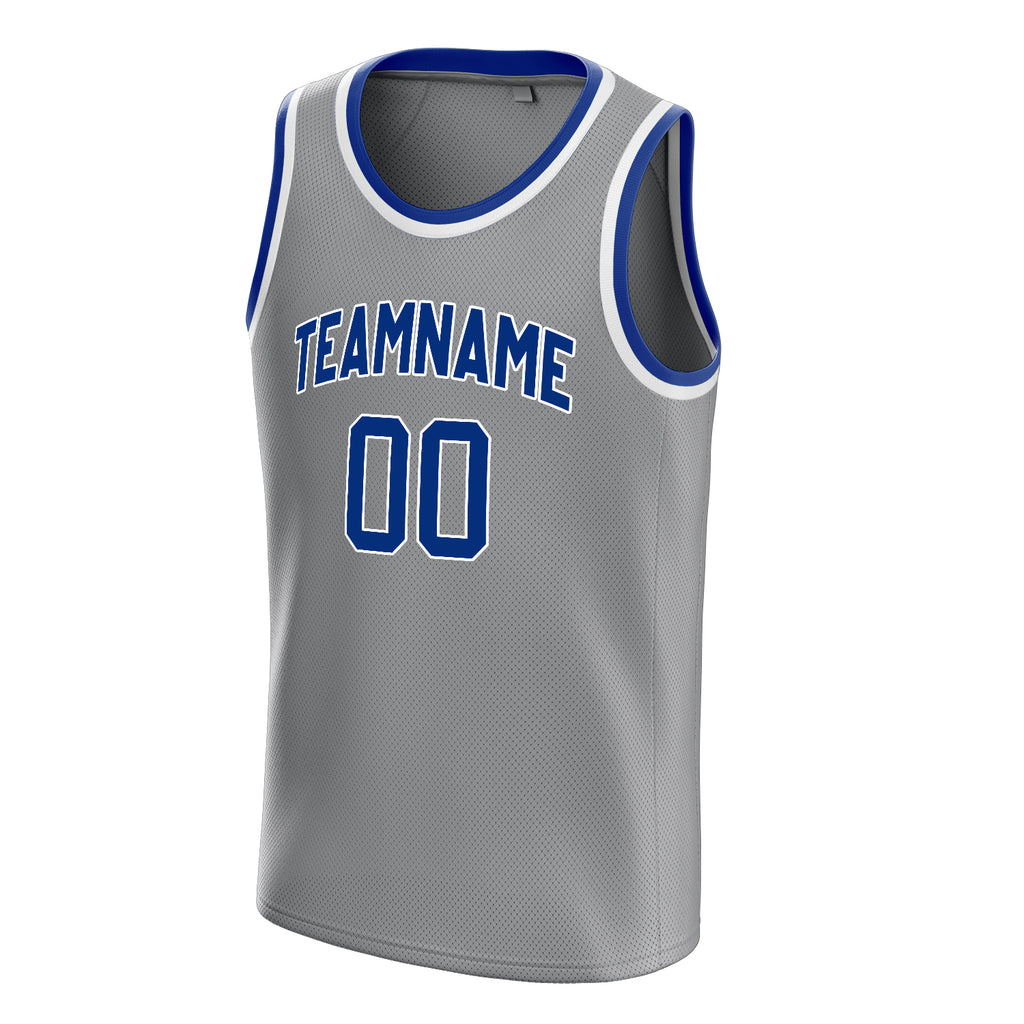 Personalized Gray & Royal Solid Color Basketball Jersey