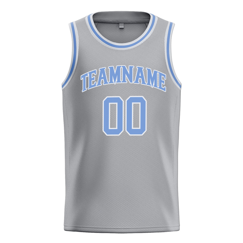 Personalized Gray & Light Blue Solid Color Basketball Jersey