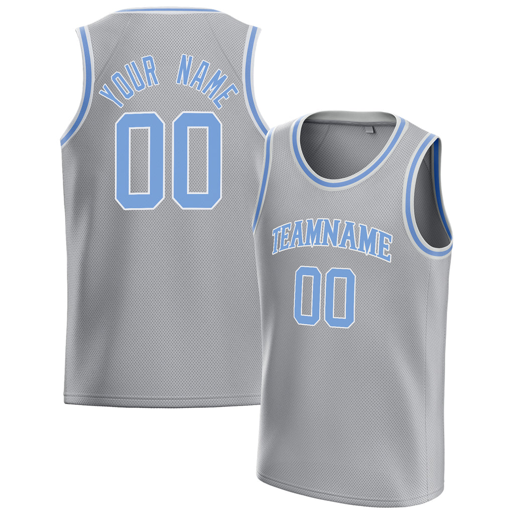 Personalized Gray & Light Blue Solid Color Basketball Jersey