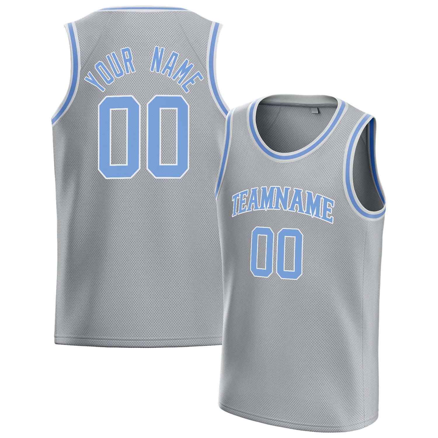 Personalized Gray & Light Blue Solid Color Basketball Jersey