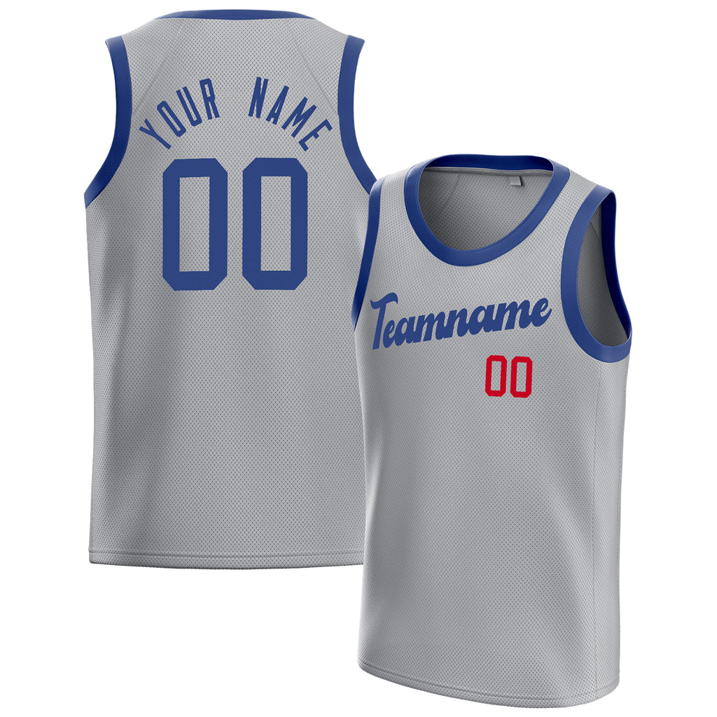 Personalized Gray & Royal Solid Color Basketball Jersey