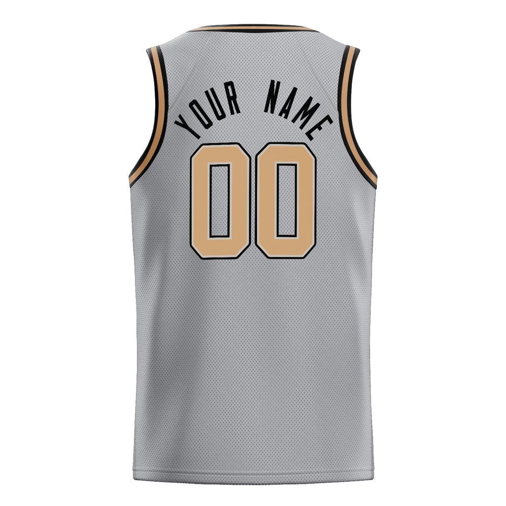 Personalized Gray & Old Gold Solid Color Basketball Jersey