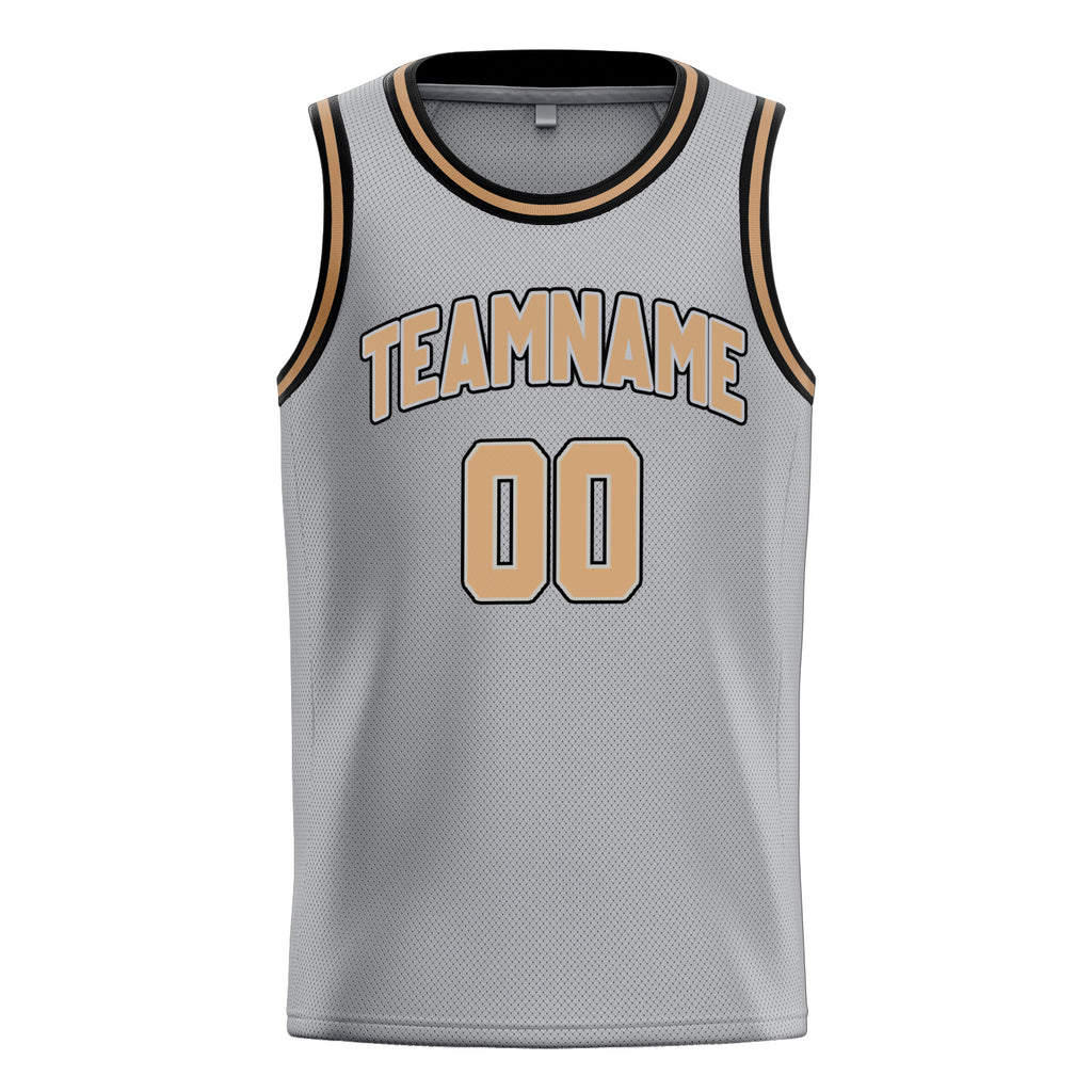 Personalized Gray & Old Gold Solid Color Basketball Jersey