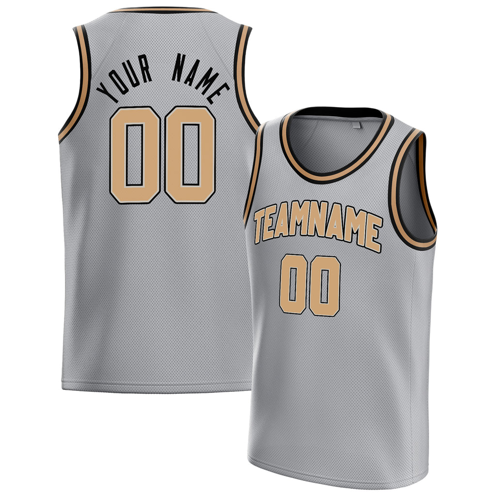 Personalized Gray & Old Gold Solid Color Basketball Jersey
