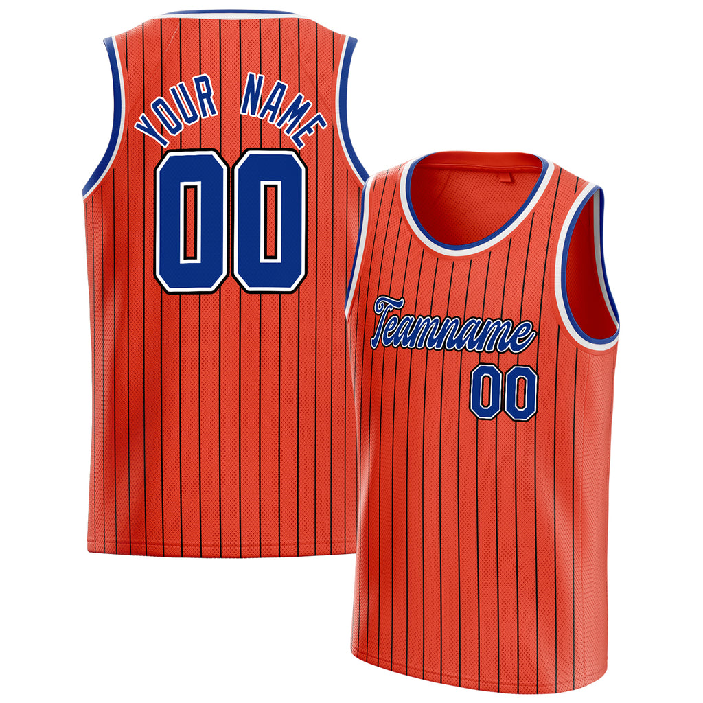 Personalized Orange & Royal Black Pinstripe Basketball Jersey
