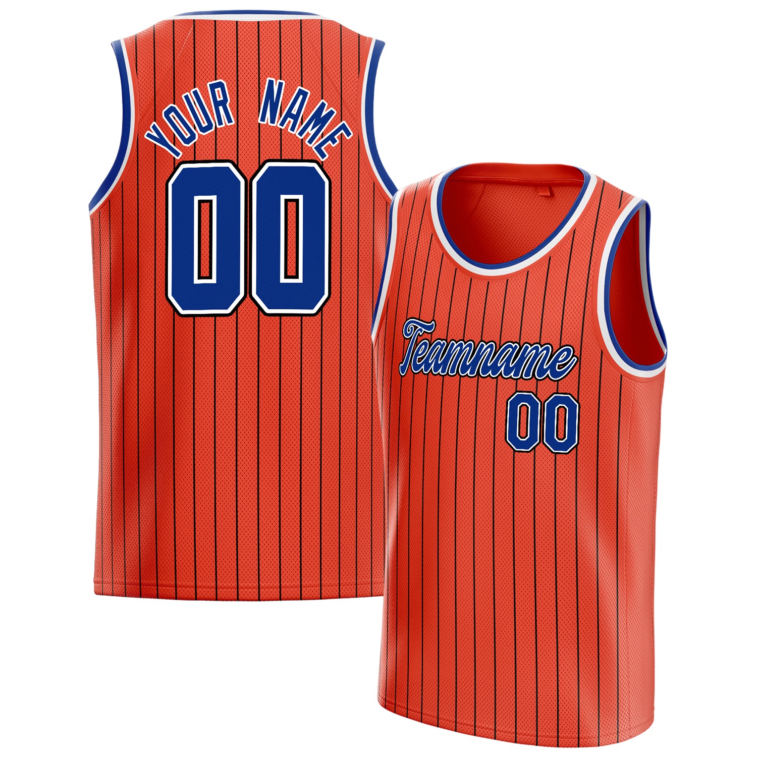 Personalized Orange & Royal Black Pinstripe Basketball Jersey