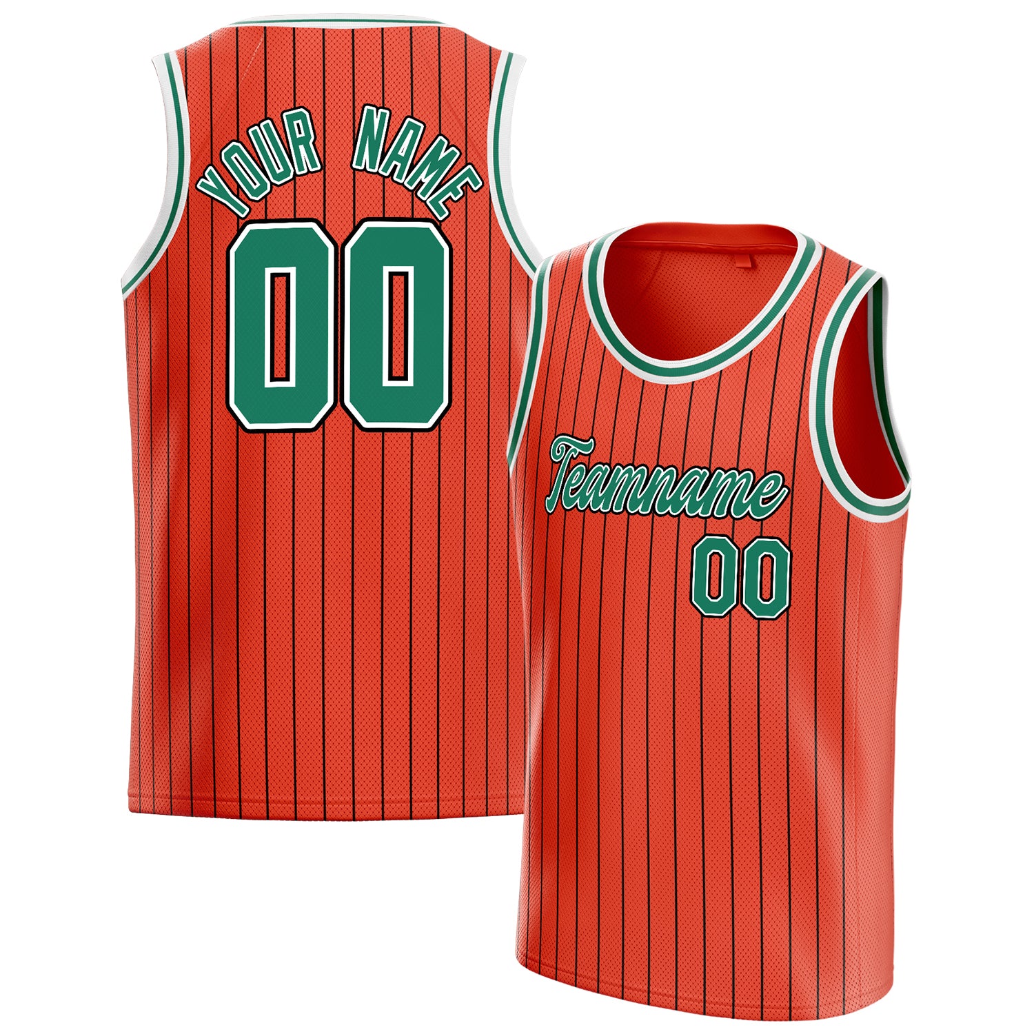Personalized Orange & Kelly Green Black Pinstripe Basketball Jersey