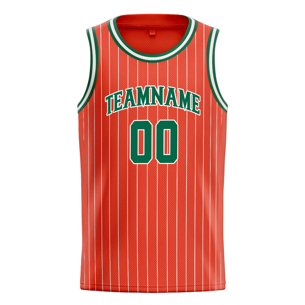 Personalized Orange & Kelly Green White Pinstripe Basketball Jersey