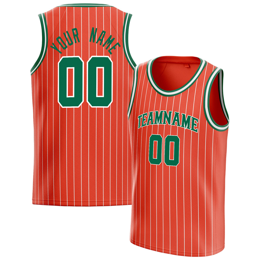 Personalized Orange & Kelly Green White Pinstripe Basketball Jersey