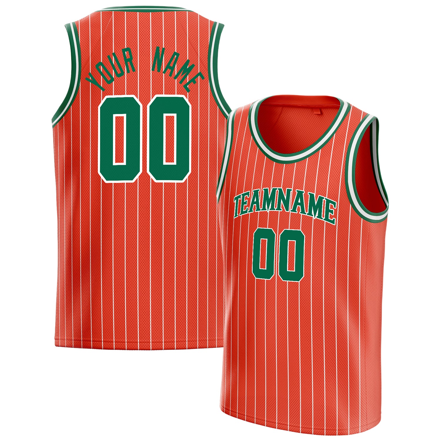 Personalized Orange & Kelly Green White Pinstripe Basketball Jersey