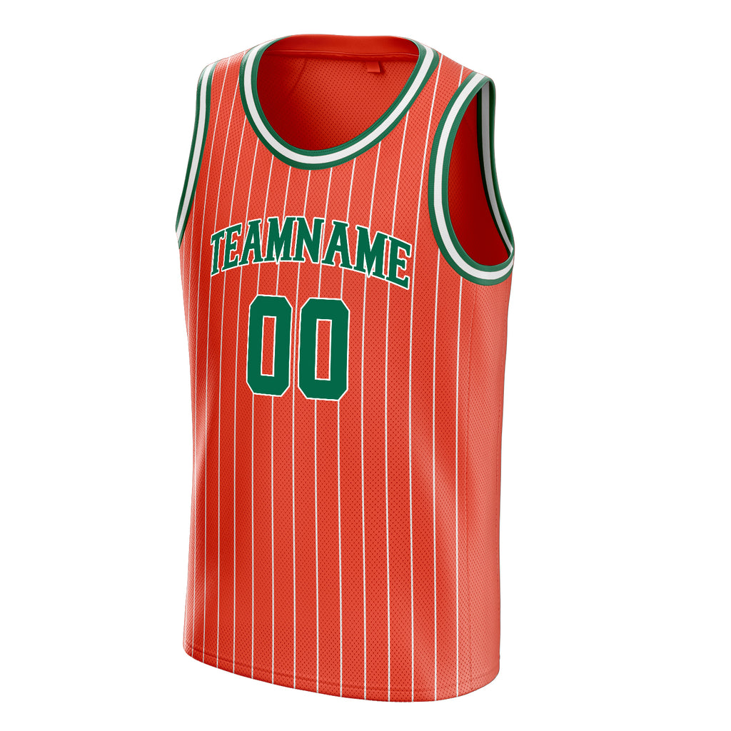 Personalized Orange & Kelly Green White Pinstripe Basketball Jersey