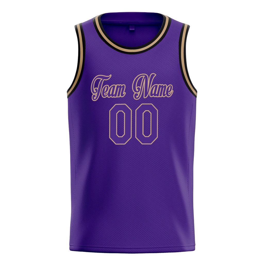 Personalized Purple & Old Gold White Pinstripe Basketball Jersey
